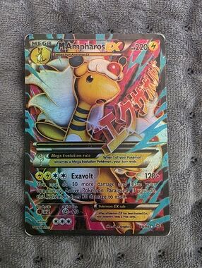 Pokemon M Ampharos-EX Holographic Yellow Blue Red Card